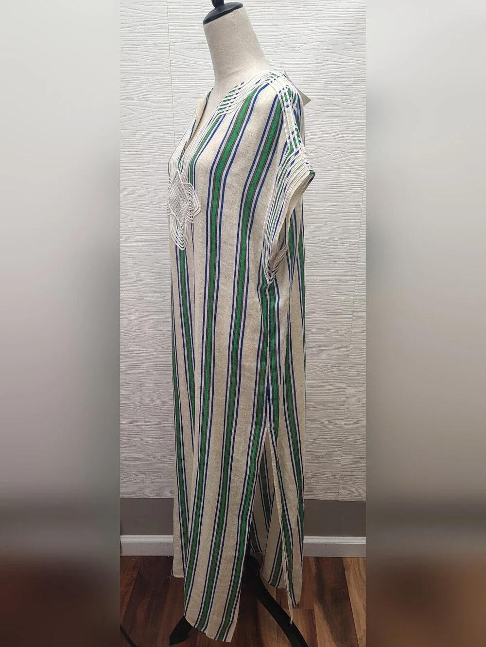 Tory Burch Grand Awning Stripe Linen Caftan Dress Coverup Size L NWT Retail $498